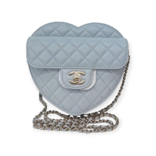 LIGHT PASTEL BLUE QUILTED LAMBSKIN LEATHER LARGE HEART BAG