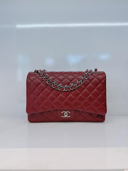 BURGUNDY MAXI CLASSIC DOUBLE FLAP BAG
