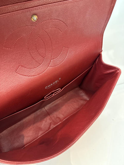 BURGUNDY MAXI CLASSIC DOUBLE FLAP BAG