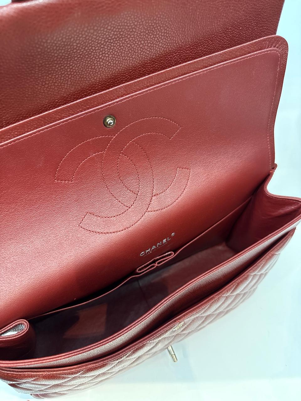 BURGUNDY MAXI CLASSIC DOUBLE FLAP BAG