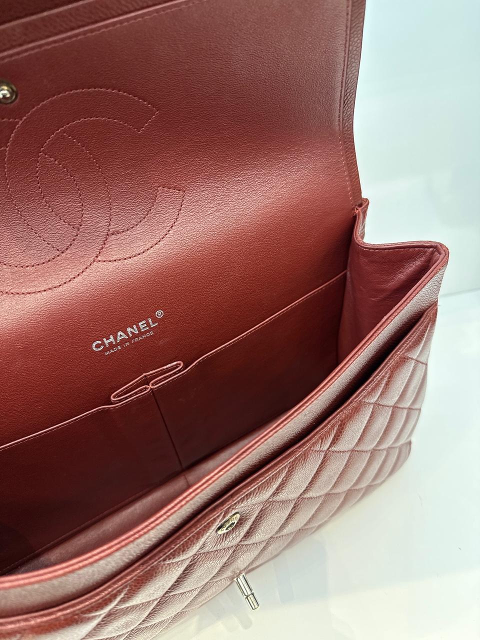 BURGUNDY MAXI CLASSIC DOUBLE FLAP BAG