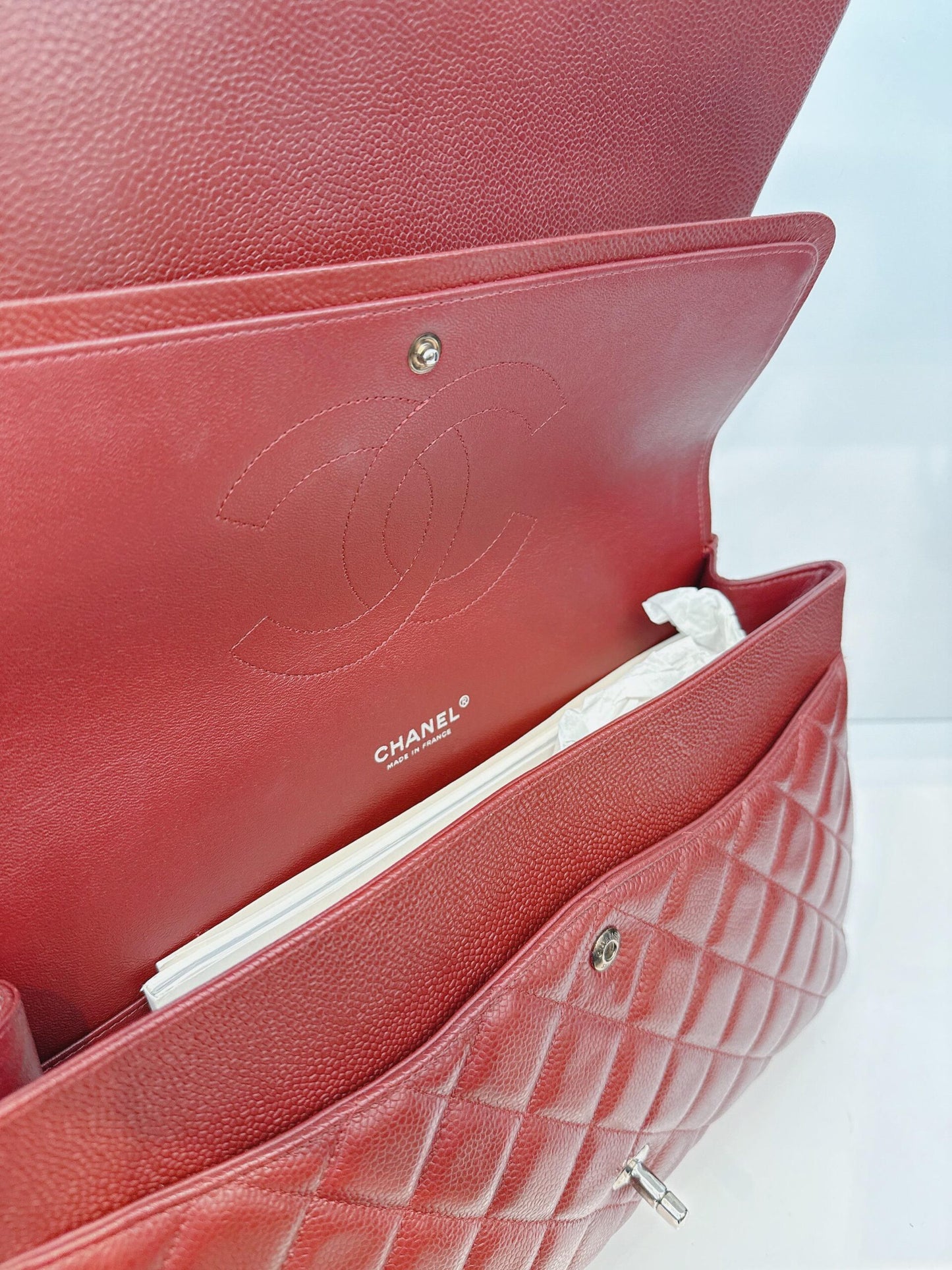 BURGUNDY MAXI CLASSIC DOUBLE FLAP BAG