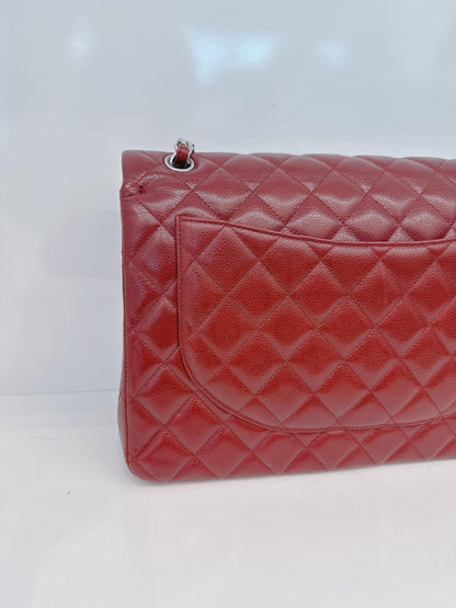 BURGUNDY MAXI CLASSIC DOUBLE FLAP BAG