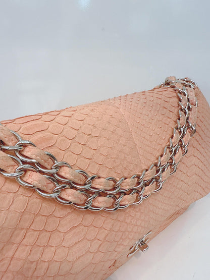 PEACH PYTHON LEATHER JUMBO CLASSIC DOUBLE FLAP BAG