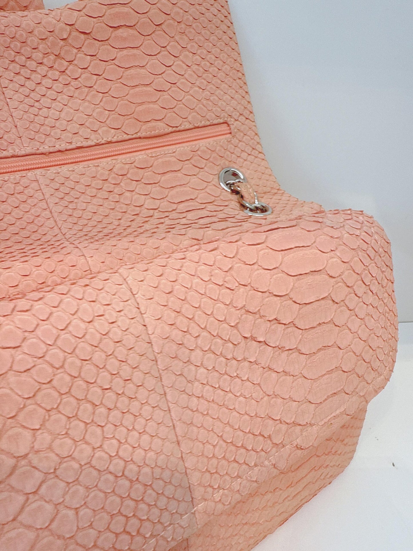 PEACH PYTHON LEATHER JUMBO CLASSIC DOUBLE FLAP BAG