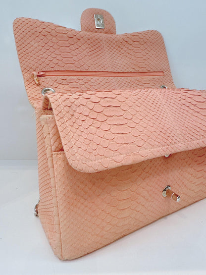 PEACH PYTHON LEATHER JUMBO CLASSIC DOUBLE FLAP BAG