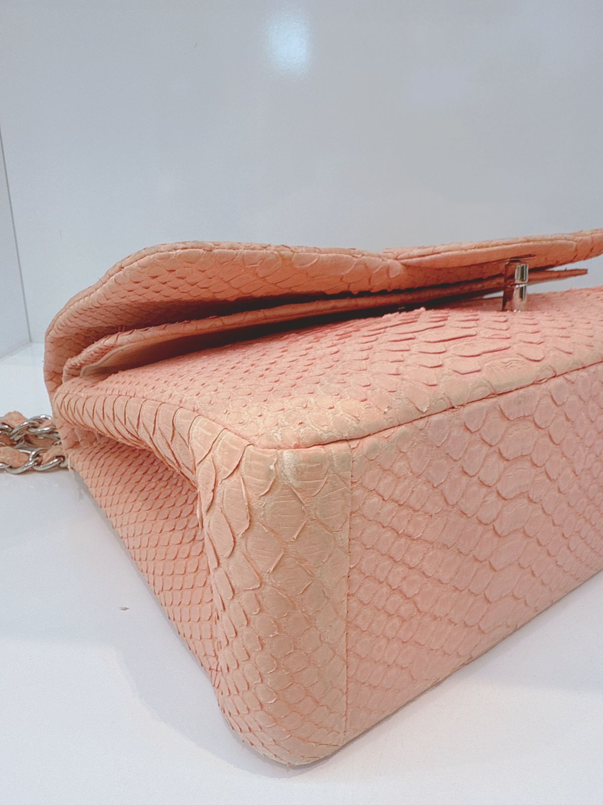 PEACH PYTHON LEATHER JUMBO CLASSIC DOUBLE FLAP BAG