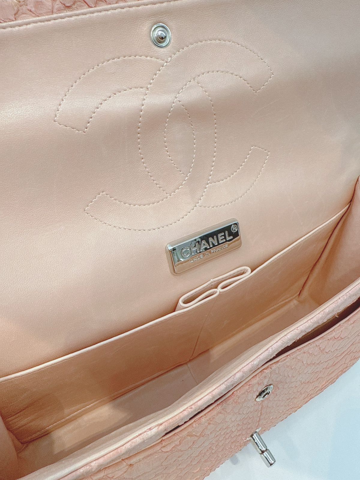 PEACH PYTHON LEATHER JUMBO CLASSIC DOUBLE FLAP BAG