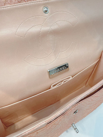PEACH PYTHON LEATHER JUMBO CLASSIC DOUBLE FLAP BAG