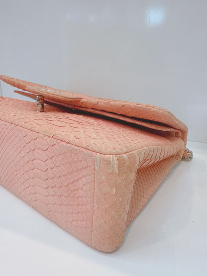 PEACH PYTHON LEATHER JUMBO CLASSIC DOUBLE FLAP BAG