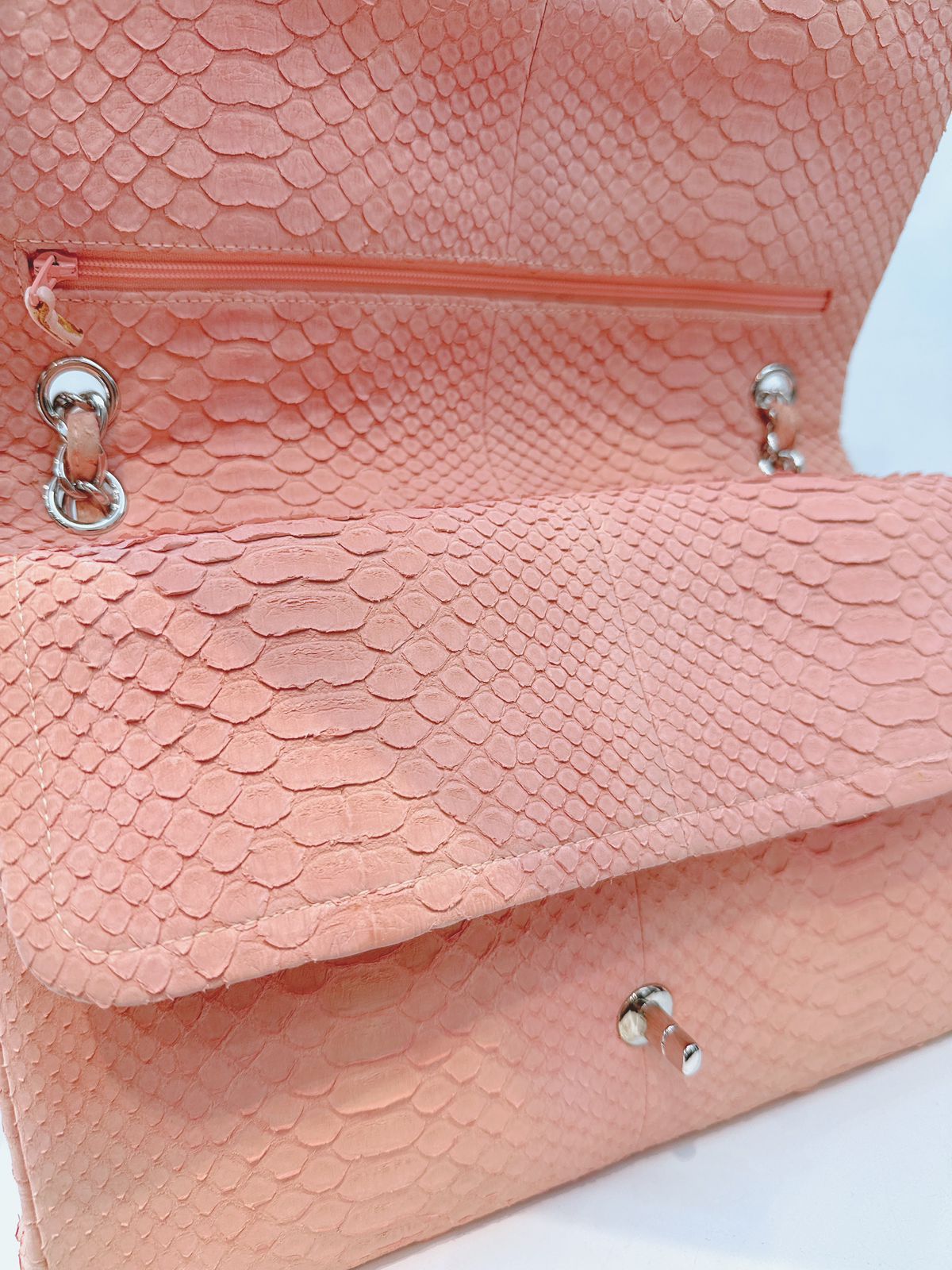 PEACH PYTHON LEATHER JUMBO CLASSIC DOUBLE FLAP BAG