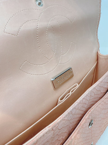 PEACH PYTHON LEATHER JUMBO CLASSIC DOUBLE FLAP BAG