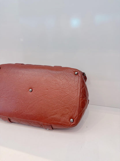 BROWN DISTRESSED LAMBSKIN VINTAGE LIGNE LADY BRAIDE TOTE BAG