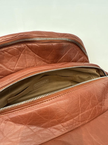 BROWN DISTRESSED LAMBSKIN VINTAGE LIGNE LADY BRAIDE TOTE BAG