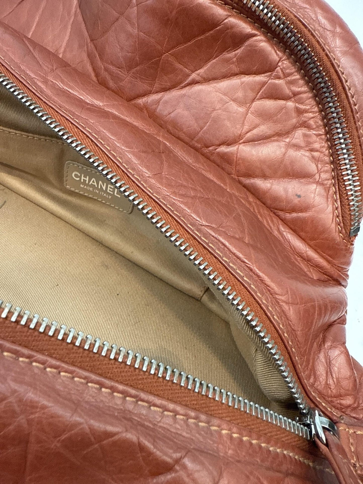 BROWN DISTRESSED LAMBSKIN VINTAGE LIGNE LADY BRAIDE TOTE BAG