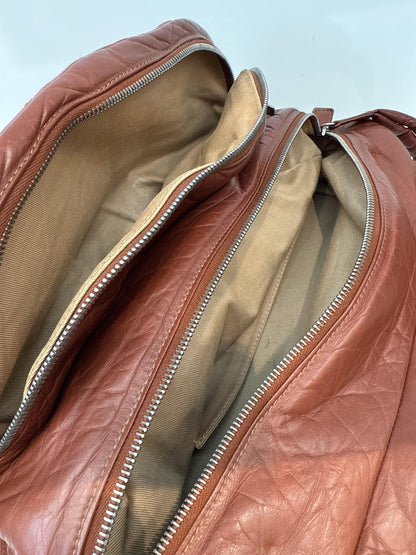 BROWN DISTRESSED LAMBSKIN VINTAGE LIGNE LADY BRAIDE TOTE BAG