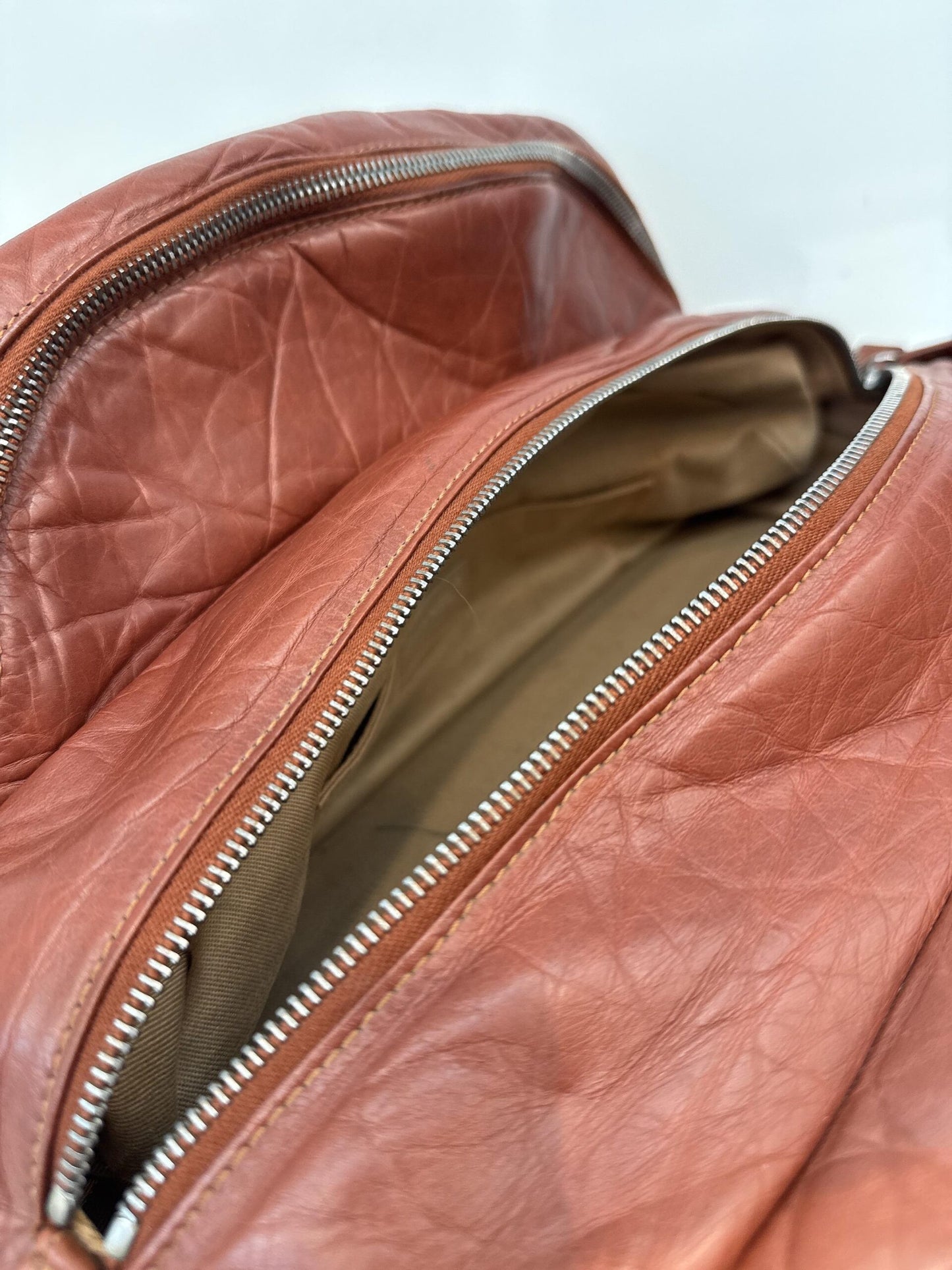 BROWN DISTRESSED LAMBSKIN VINTAGE LIGNE LADY BRAIDE TOTE BAG