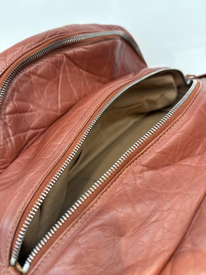 BROWN DISTRESSED LAMBSKIN VINTAGE LIGNE LADY BRAIDE TOTE BAG