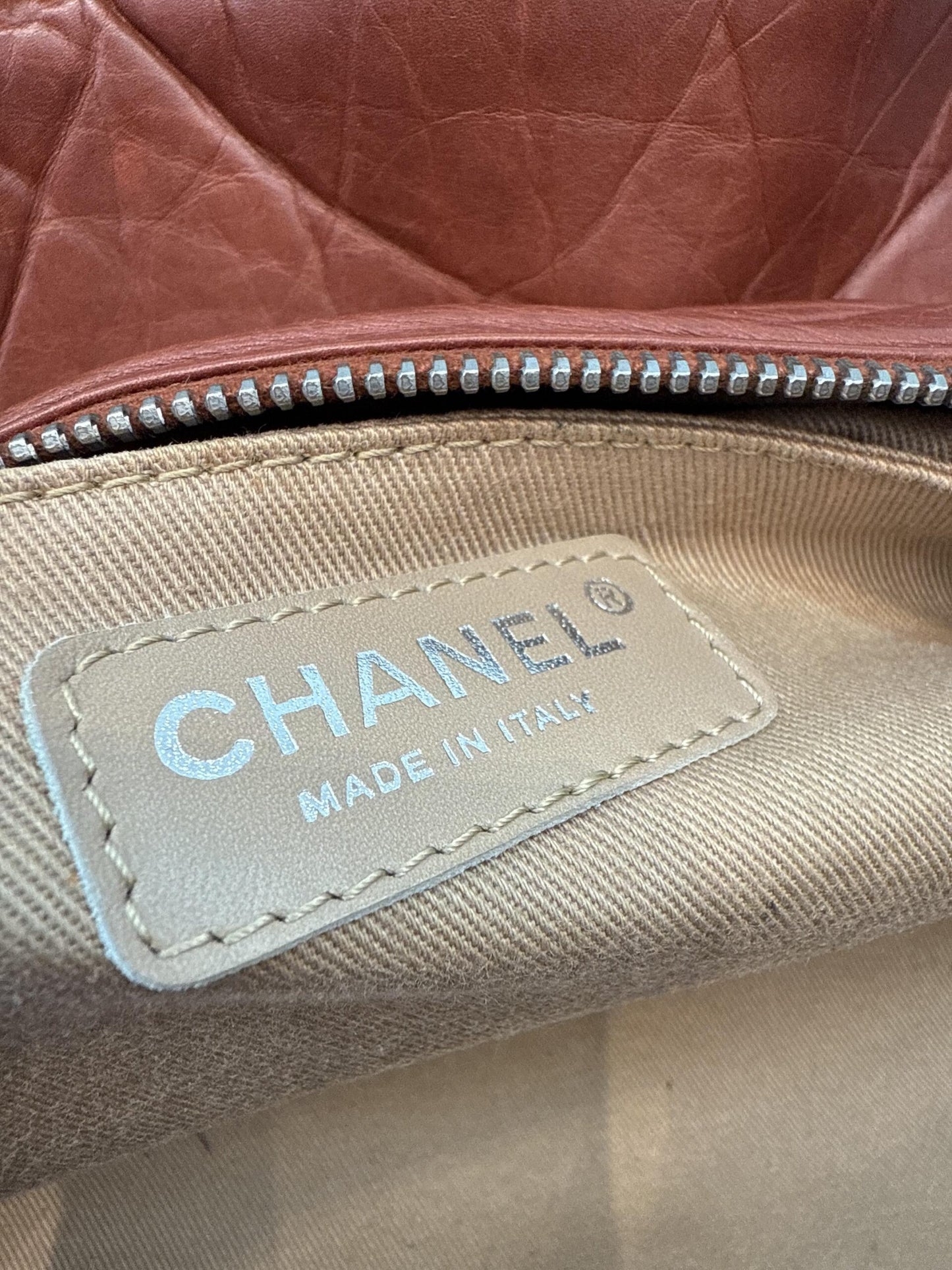 BROWN DISTRESSED LAMBSKIN VINTAGE LIGNE LADY BRAIDE TOTE BAG