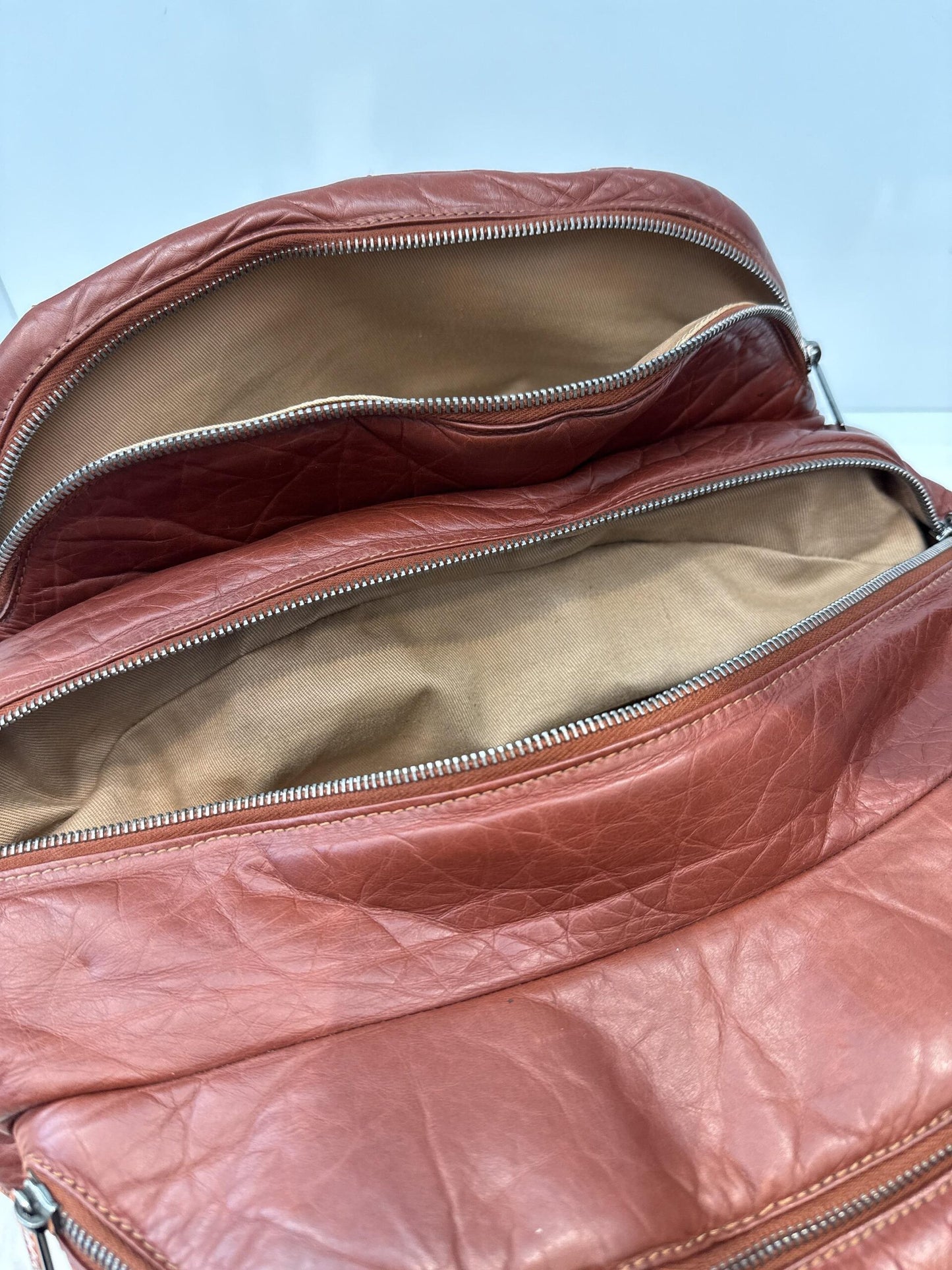 BROWN DISTRESSED LAMBSKIN VINTAGE LIGNE LADY BRAIDE TOTE BAG