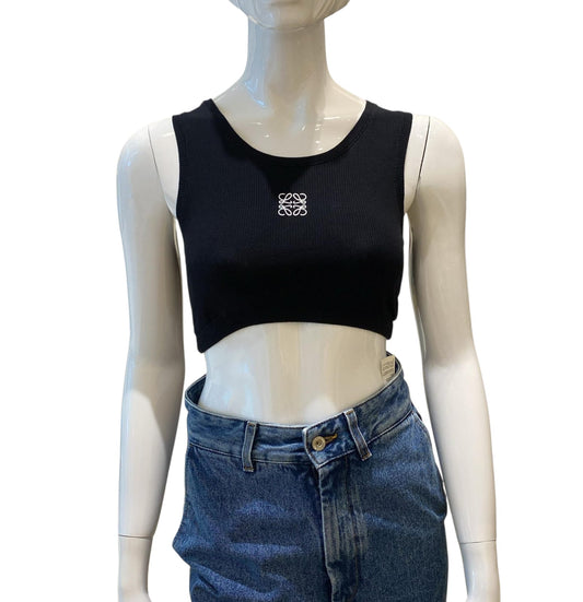BLACK CROPPED COTTON TANK TOP S