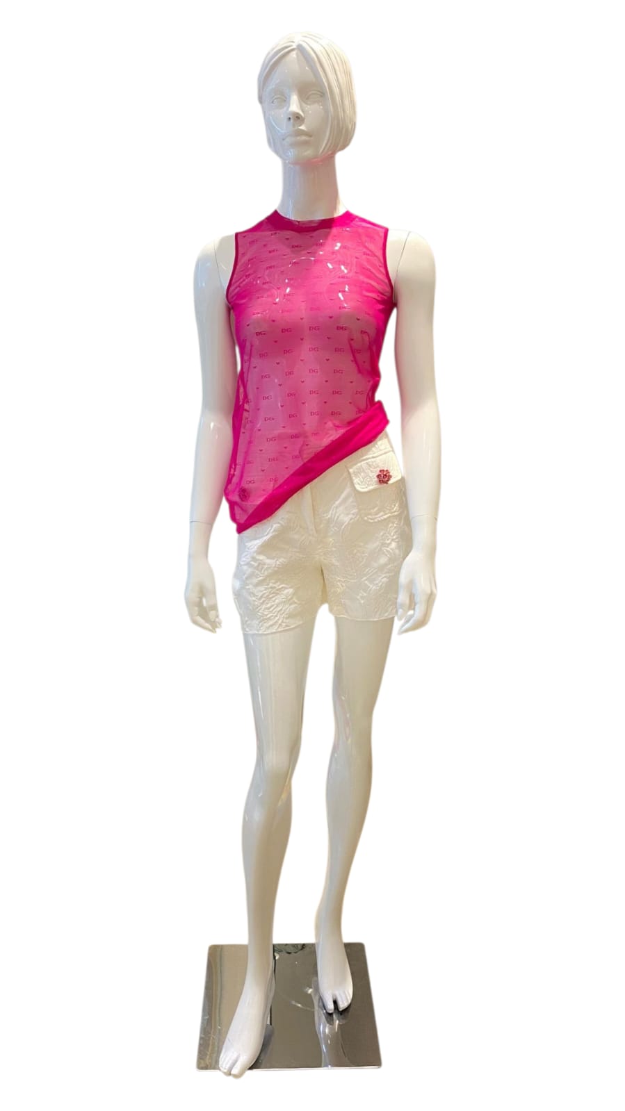 PINK BLOUSE AND WHITE PRINT MINI SKIRT 38