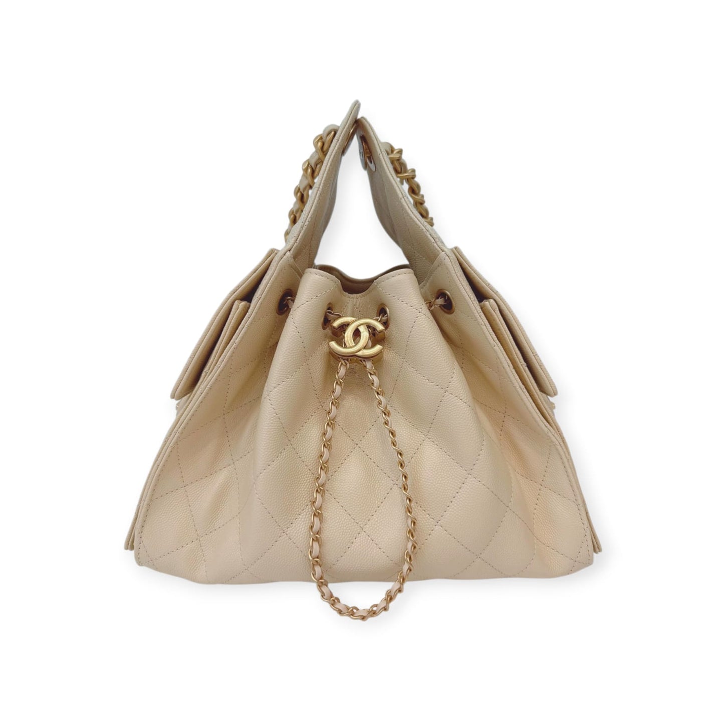 BEIGE GRAINED CALFSKIN LEATHER CHANEL 25 SMALL HANDBAG