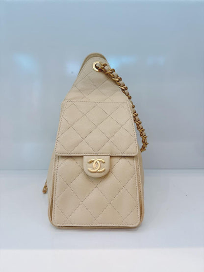 BEIGE GRAINED CALFSKIN LEATHER CHANEL 25 SMALL HANDBAG
