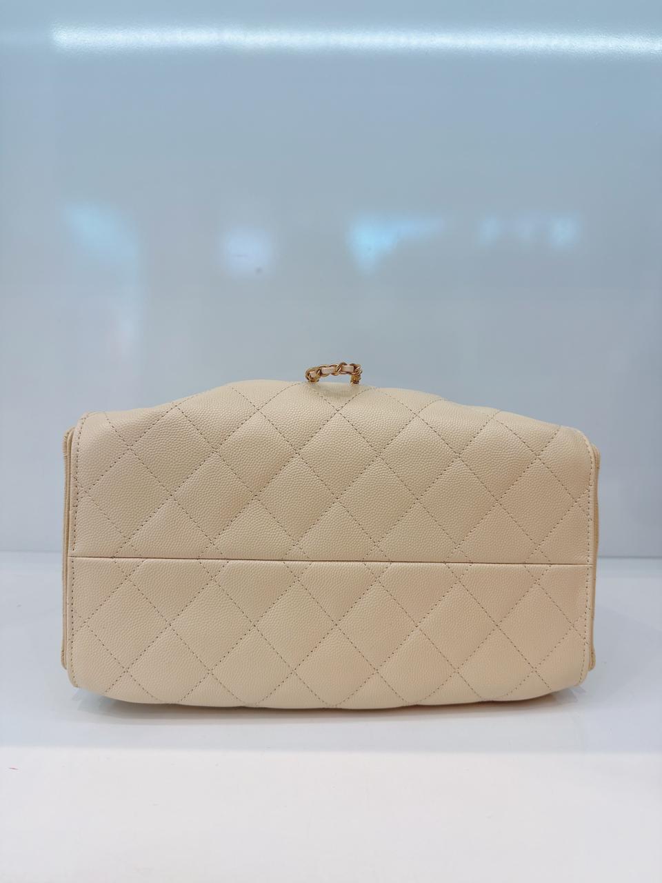 BEIGE GRAINED CALFSKIN LEATHER CHANEL 25 SMALL HANDBAG