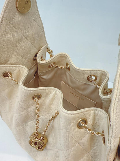 BEIGE GRAINED CALFSKIN LEATHER CHANEL 25 SMALL HANDBAG