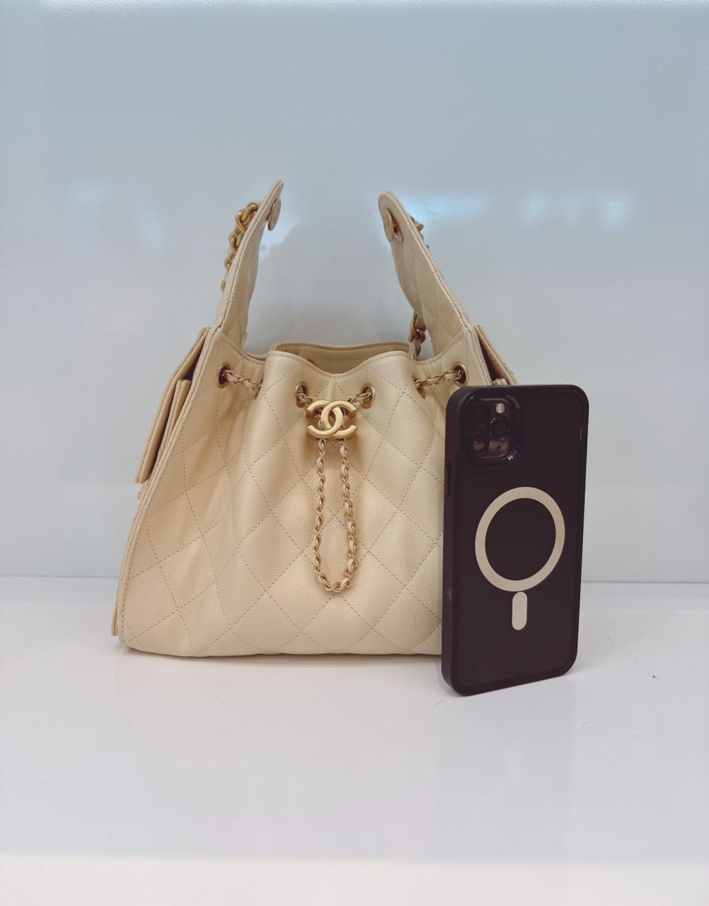 BEIGE GRAINED CALFSKIN LEATHER CHANEL 25 SMALL HANDBAG