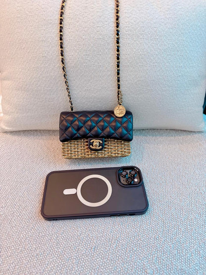 23C BLACK/GOLD WOVEN METAL LAMBSKIN SMALL FLAP EVENING BAG