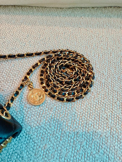 23C BLACK/GOLD WOVEN METAL LAMBSKIN SMALL FLAP EVENING BAG