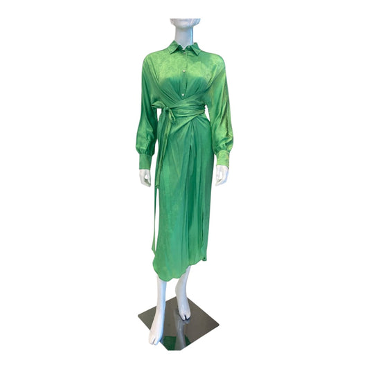 GREEN FLORAL PATTERN SILK BLEND SHIRT DRESS 40