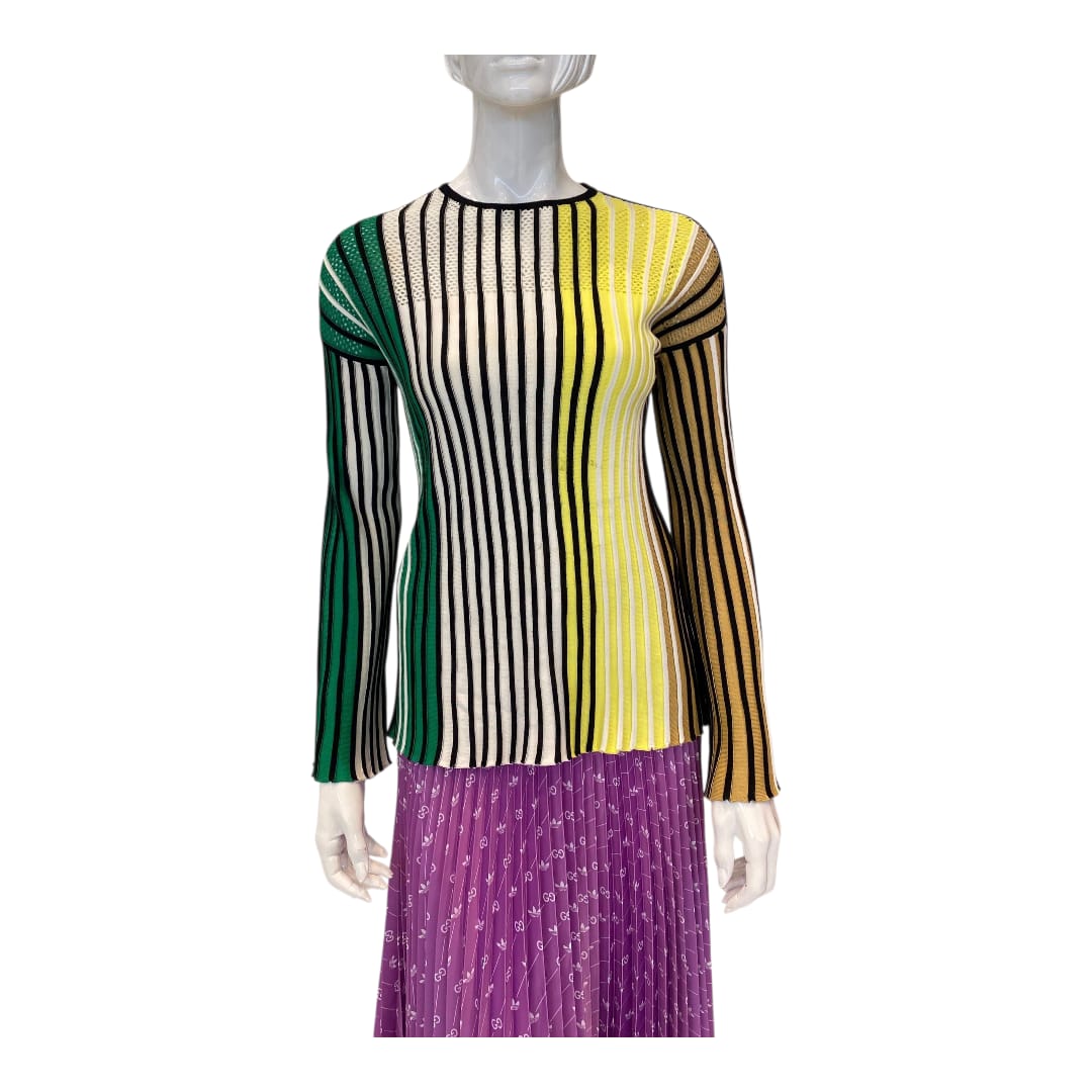 MULTICOLOR STRIPED KNIT LONG SLEEVES SWEATER S