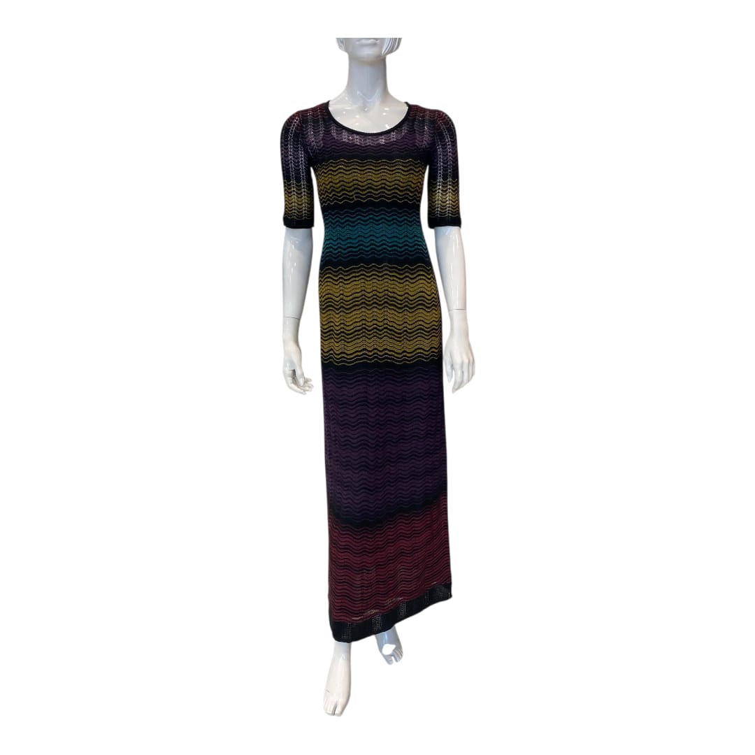 BLUE MULTICOLOR PATTERNED KNIT MID LENGTH DRESS 40
