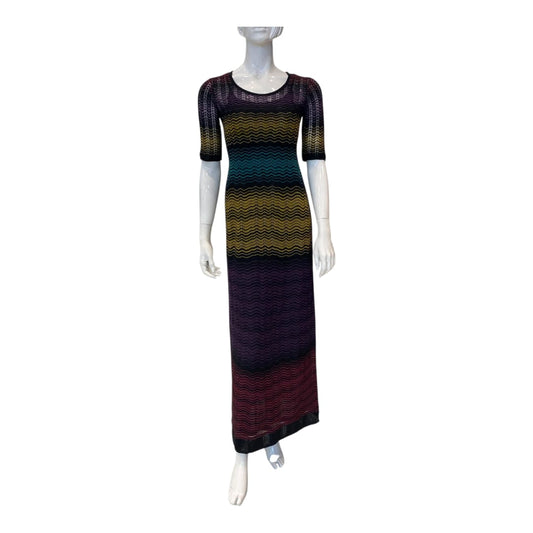 BLUE MULTICOLOR PATTERNED KNIT MID LENGTH DRESS 40