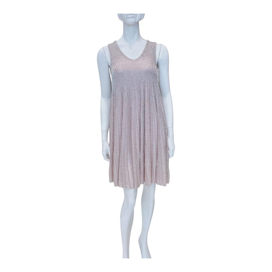 METALLIC BLUSH PINK LUREX KNIT SLEEVELESS DRESS 40