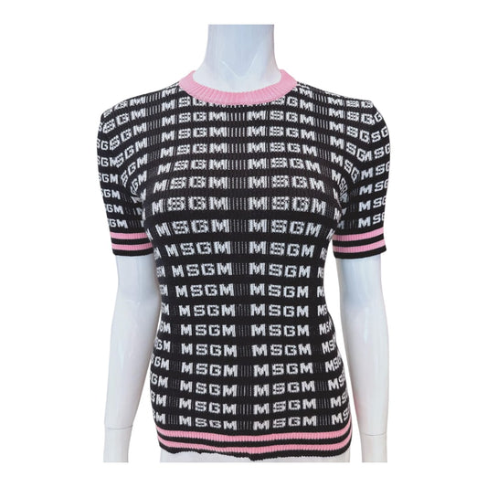 BLACK PINK KNITTED LOGO PATTERN T-SHIRT S
