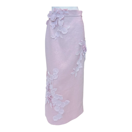 LILAC HIGH TIDE FLOWER APPLIQUE MIDI SKIRT S