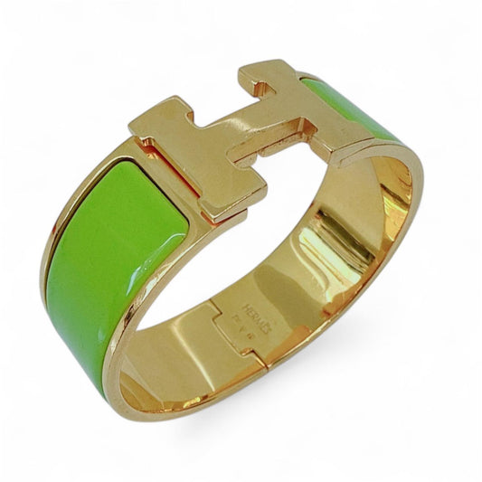 GREEN ENAMEL CLIC CLAC H BRACELET M GOLD HARDWARE