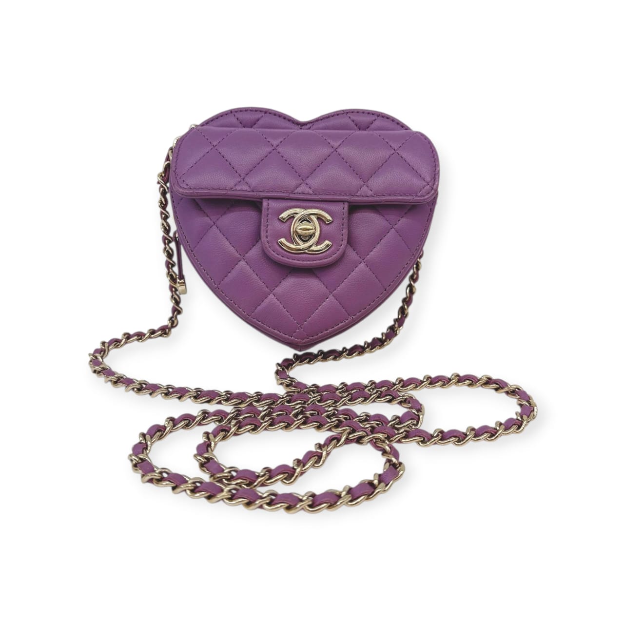 PURPLE LAMBSKIN CC IN LOVE  MINI HEART BAG