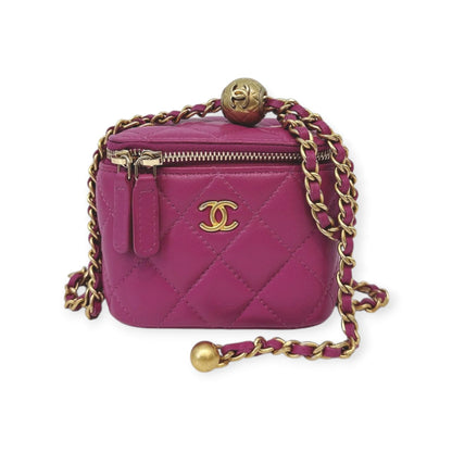 PURPLE LAMBSKIN MATELASSE COCO BALL CHAIN POUCH SHOULDER BAG