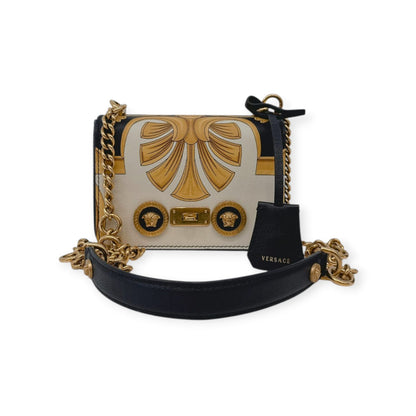 BLACK CALFSKIN LEATHER BAROQUE PRINT SMALL ICON SHOULDER TRIBUTE BAG