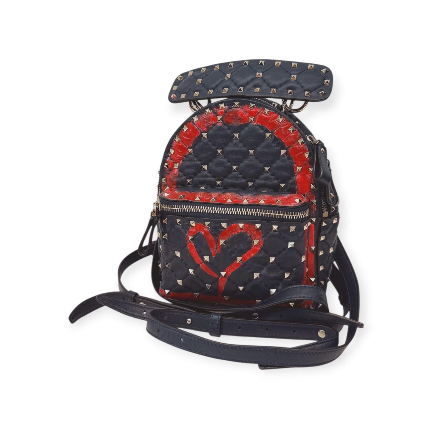 NAVY ROCKSTUD SPIKE IT HEART MINI LEATHER BACKPACK