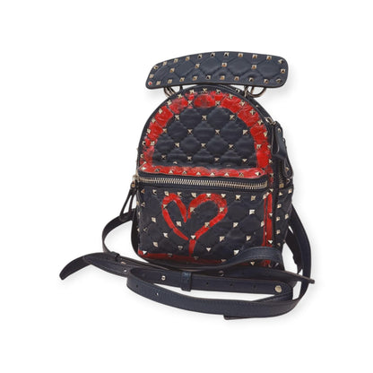 NAVY ROCKSTUD SPIKE IT HEART MINI LEATHER BACKPACK