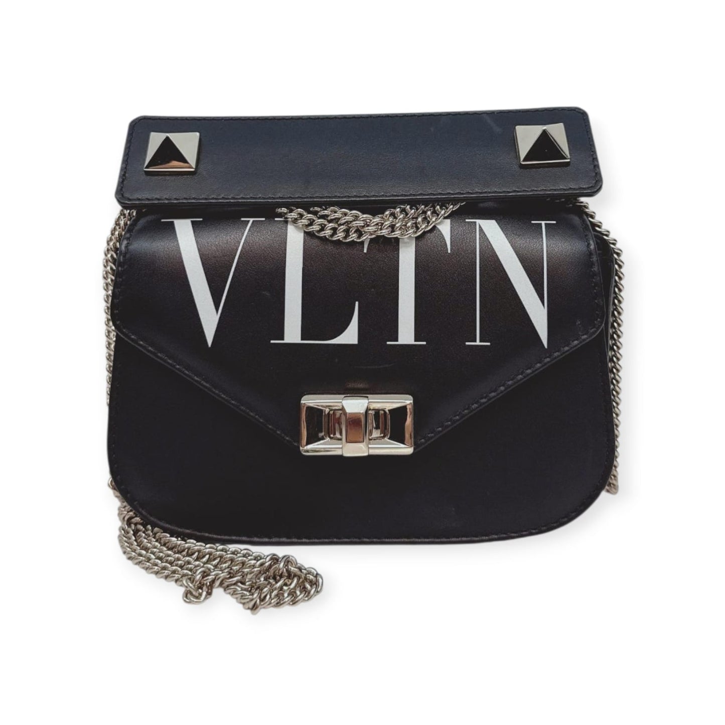 BLACK LEATHER SMALL VLTN CHAIN SHOULDER BAG