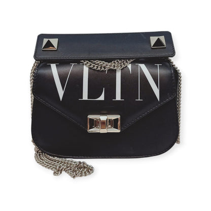 BLACK LEATHER SMALL VLTN CHAIN SHOULDER BAG