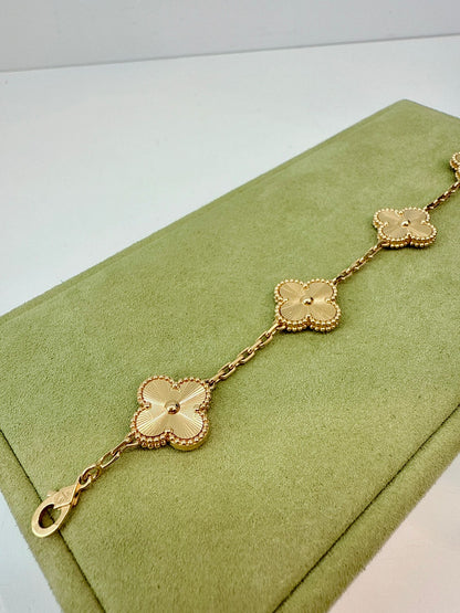 18K YELLOW GOLD VINTAGE ALHAMBRA BRACELET, 5 MOTIFS