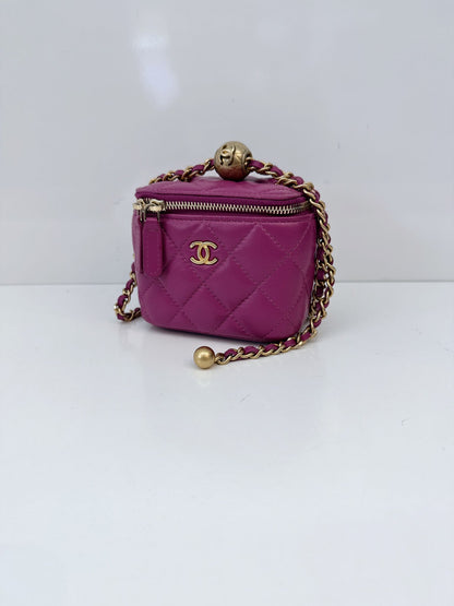 PURPLE LAMBSKIN MATELASSE COCO BALL CHAIN POUCH SHOULDER BAG